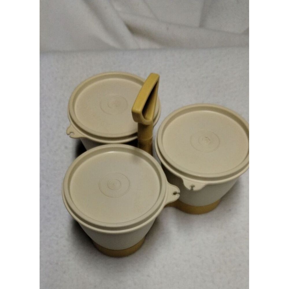 Tupperware Condiment Caddy Set Bowls Lids Vintage Serving Beige - Picture 6 of 12